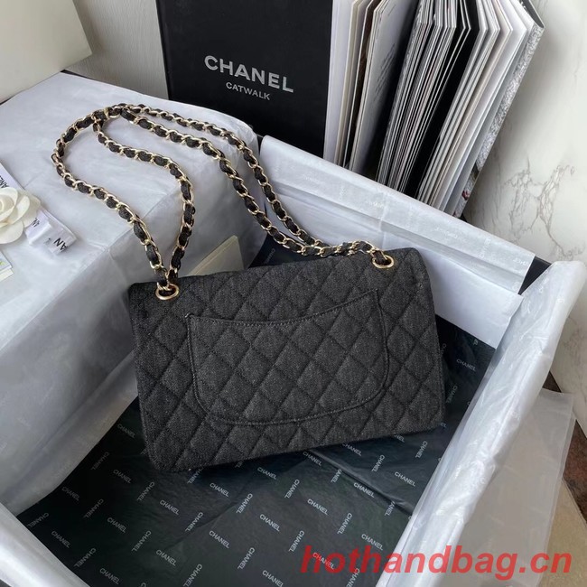 CHANEL CLASSIC HANDBAG Printed Denim & Gold-Tone Metal 1112 BLACK