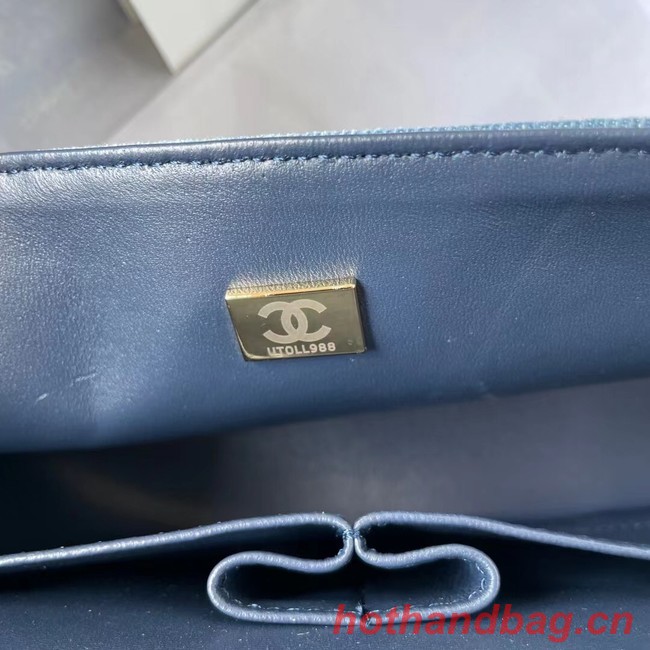 CHANEL CLASSIC HANDBAG Printed Denim & Gold-Tone Metal 1112 Light Blue