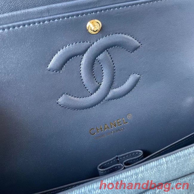 CHANEL CLASSIC HANDBAG Printed Denim & Gold-Tone Metal 1112 Light Blue