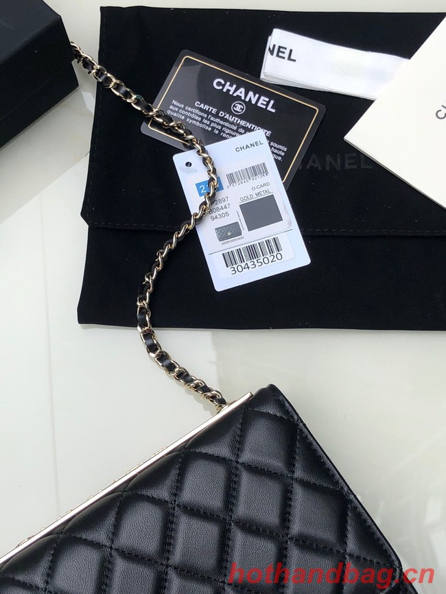 CHANEL WALLET ON CHAIN Lambskin & light Gold-Tone Metal 80892 black