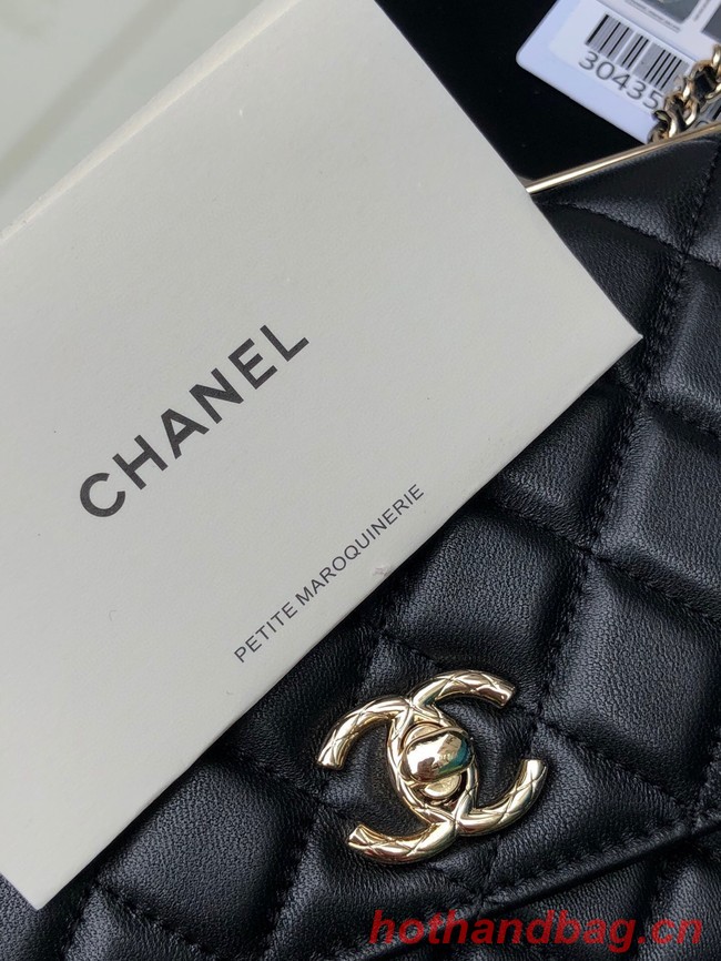 CHANEL WALLET ON CHAIN Lambskin & light Gold-Tone Metal 80892 black