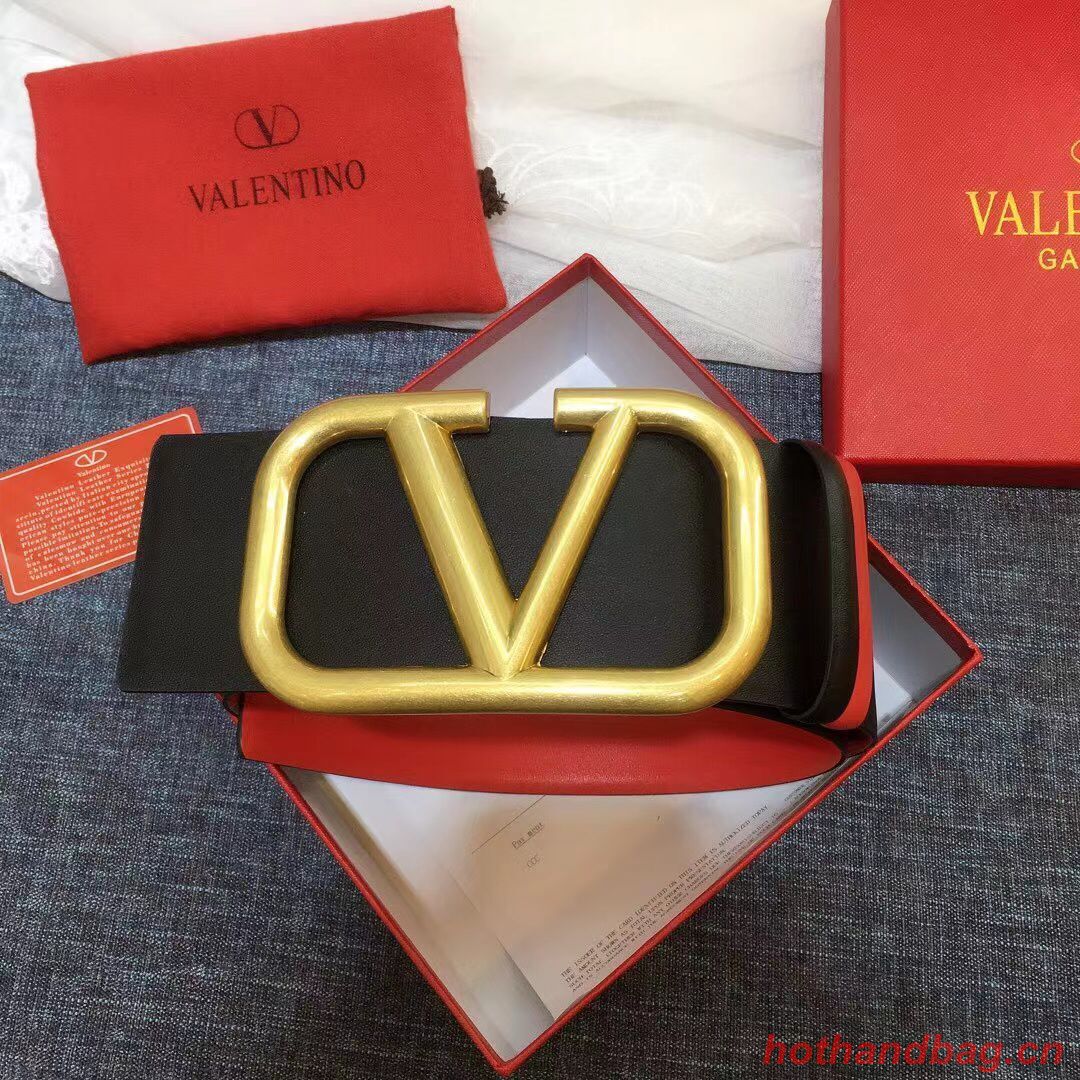 Valentino Original Calf Leather Belt 7.0CM V96783-2 Black&Red