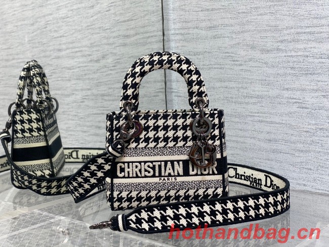 DIOR MINI LADY D-LITE BAG Black and White Houndstooth Embroidery M0500BZ