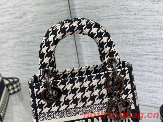 DIOR MINI LADY D-LITE BAG Black and White Houndstooth Embroidery M0500BZ