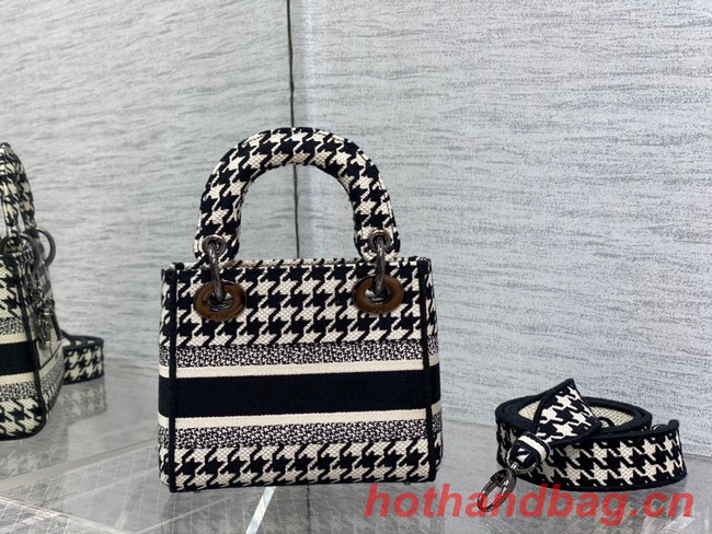 DIOR MINI LADY D-LITE BAG Black and White Houndstooth Embroidery M0500BZ