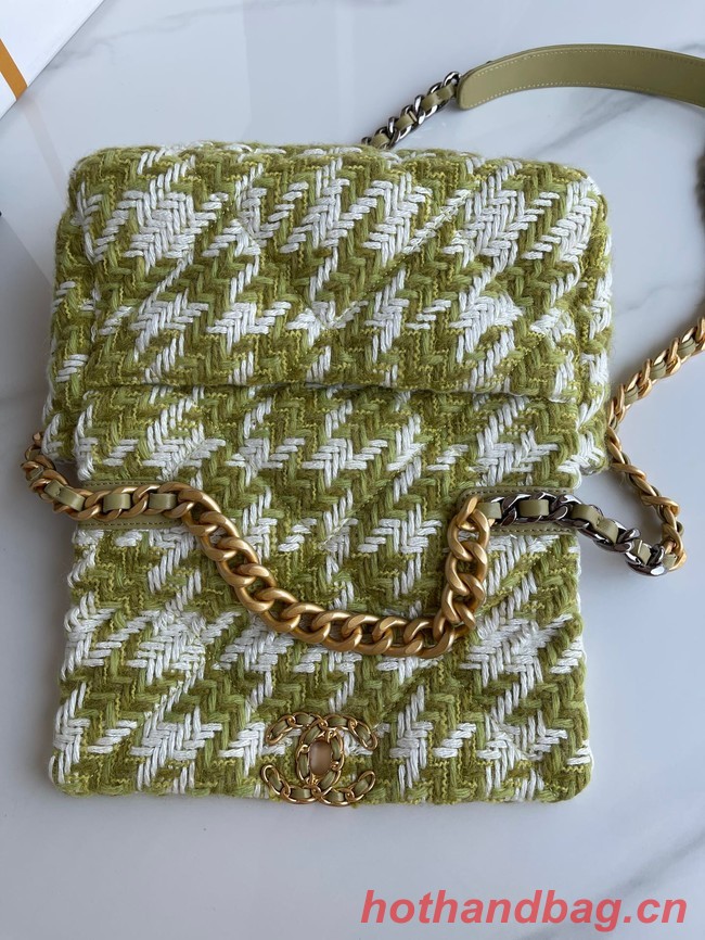 CHANEL 19 LARGE HANDBAG AS1160 Green & Ecru