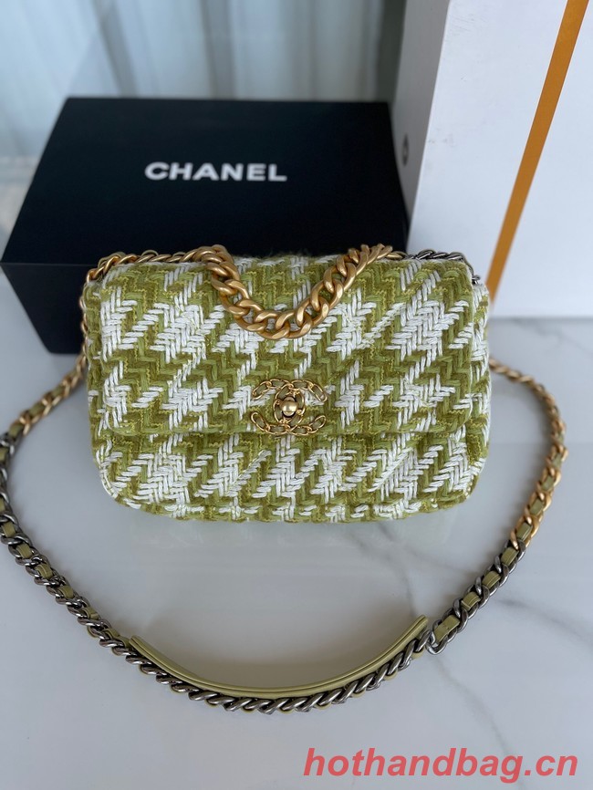 CHANEL 19 LARGE HANDBAG AS1160 Green & Ecru