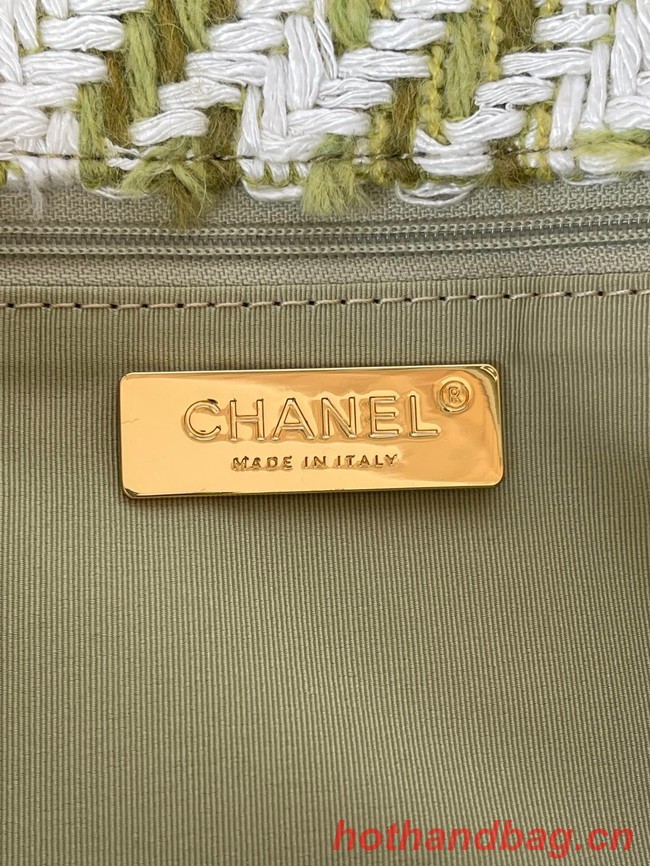 CHANEL 19 LARGE HANDBAG AS1160 Green & Ecru