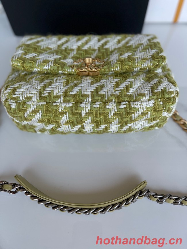 CHANEL 19 LARGE HANDBAG AS1160 Green & Ecru