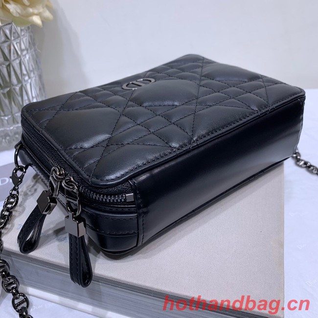 DIOR CARO BOX BAG WITH CHAIN Black Quilted Macrocannage Calfskin S5140B