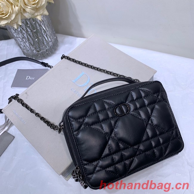 DIOR CARO BOX BAG WITH CHAIN Black Quilted Macrocannage Calfskin S5140B