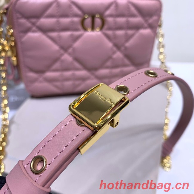 DIOR CARO BOX BAG WITH CHAIN Latte Quilted Macrocannage Calfskin S5140UNG pink