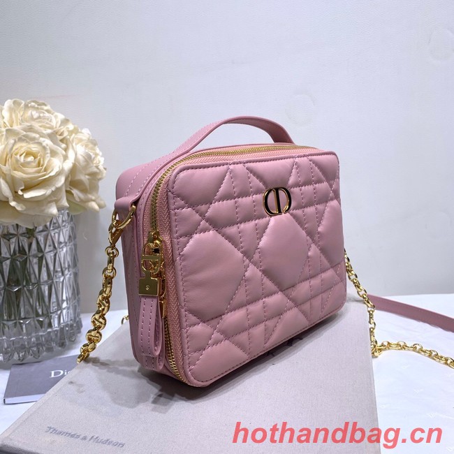 DIOR CARO BOX BAG WITH CHAIN Latte Quilted Macrocannage Calfskin S5140UNG pink