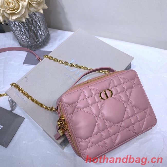 DIOR CARO BOX BAG WITH CHAIN Latte Quilted Macrocannage Calfskin S5140UNG pink