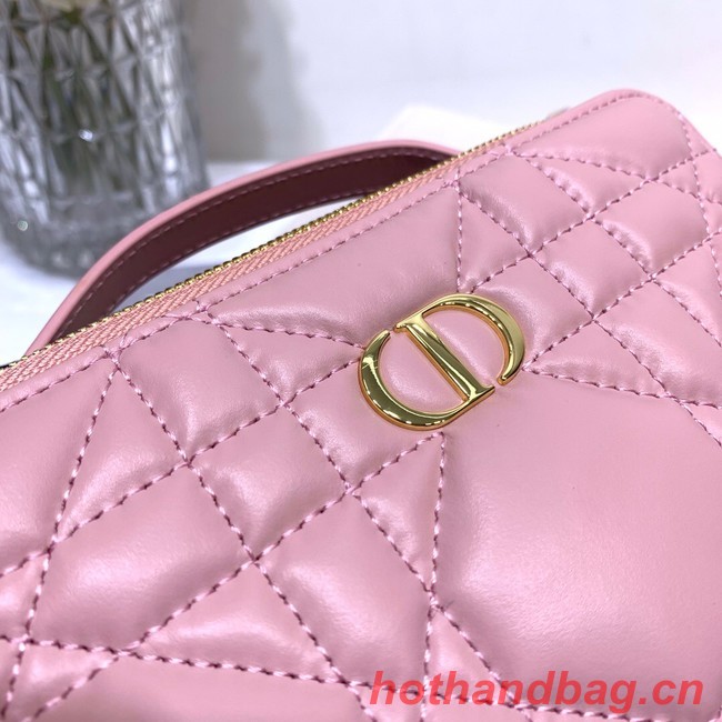 DIOR CARO BOX BAG WITH CHAIN Latte Quilted Macrocannage Calfskin S5140UNG pink