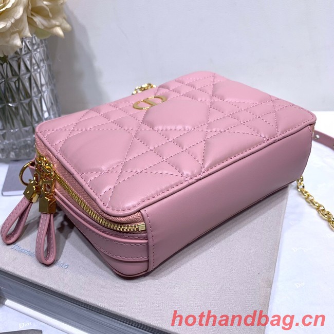 DIOR CARO BOX BAG WITH CHAIN Latte Quilted Macrocannage Calfskin S5140UNG pink