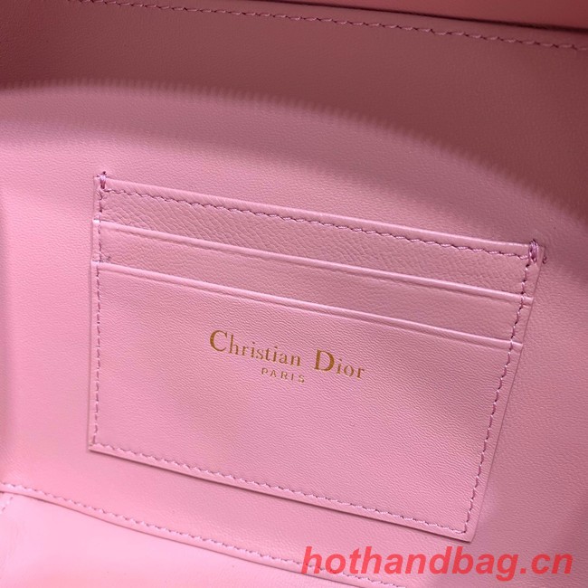 DIOR CARO BOX BAG WITH CHAIN Latte Quilted Macrocannage Calfskin S5140UNG pink