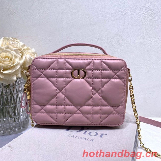 DIOR CARO BOX BAG WITH CHAIN Latte Quilted Macrocannage Calfskin S5140UNG pink