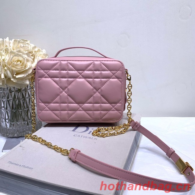 DIOR CARO BOX BAG WITH CHAIN Latte Quilted Macrocannage Calfskin S5140UNG pink