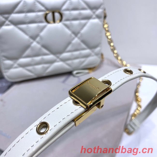 DIOR CARO BOX BAG WITH CHAIN Latte Quilted Macrocannage Calfskin S5140UNG white