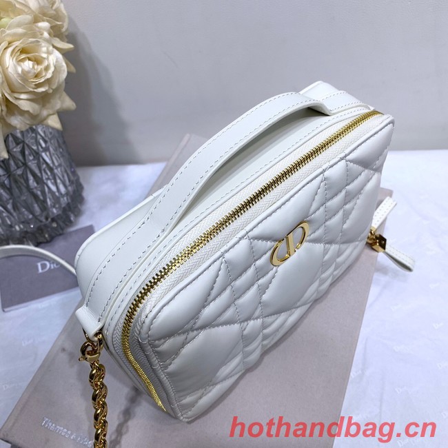 DIOR CARO BOX BAG WITH CHAIN Latte Quilted Macrocannage Calfskin S5140UNG white