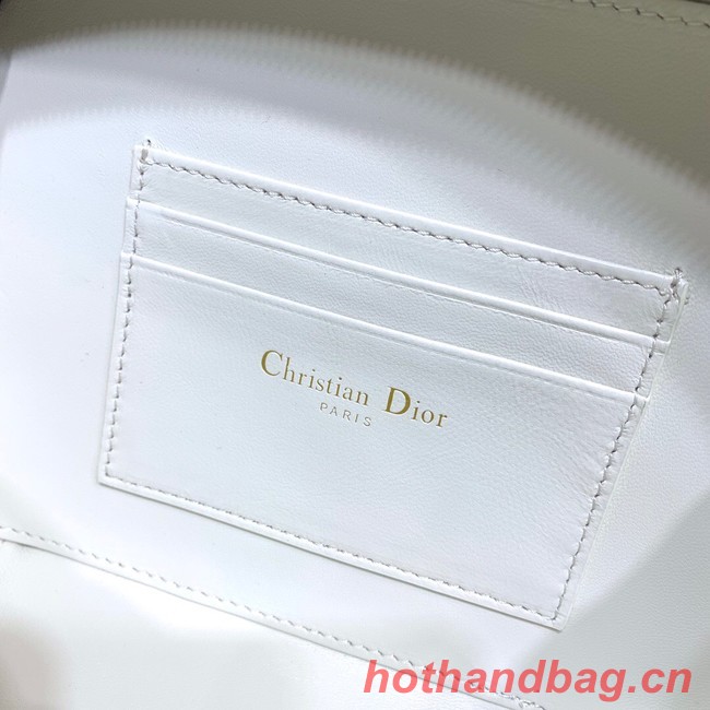 DIOR CARO BOX BAG WITH CHAIN Latte Quilted Macrocannage Calfskin S5140UNG white