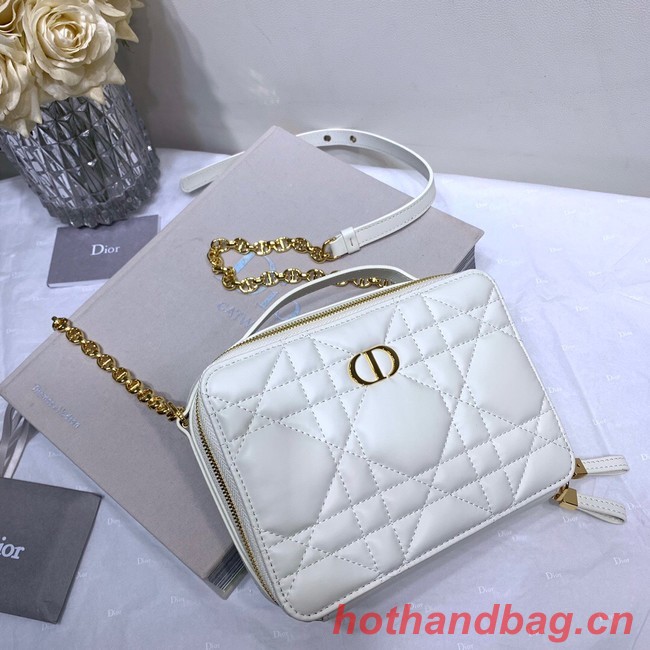 DIOR CARO BOX BAG WITH CHAIN Latte Quilted Macrocannage Calfskin S5140UNG white