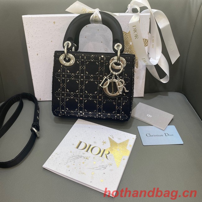 MINI LADY DIOR BAG Strass Cannage Satin M0500P black