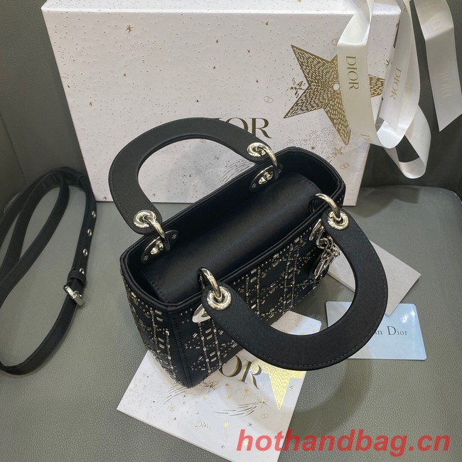 MINI LADY DIOR BAG Strass Cannage Satin M0500P black