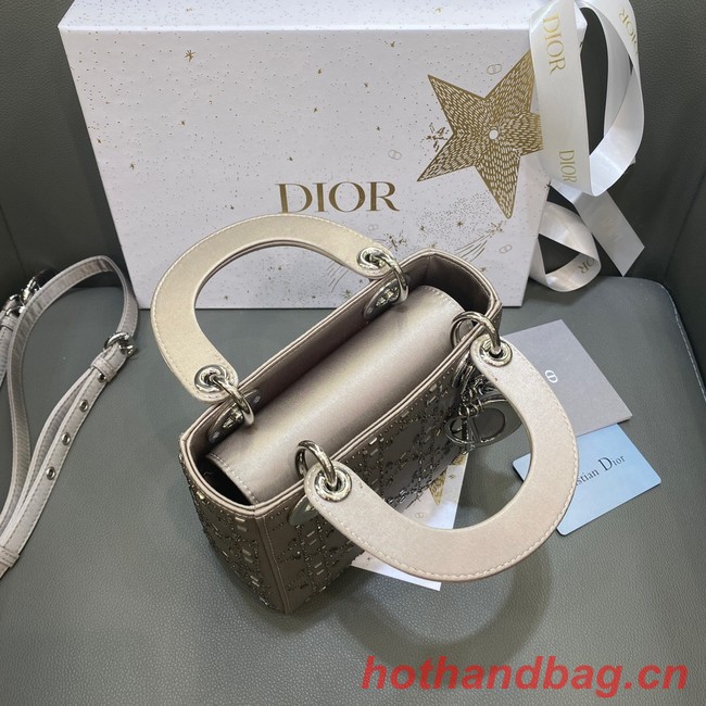 MINI LADY DIOR BAG Strass Cannage Satin M0500P gray