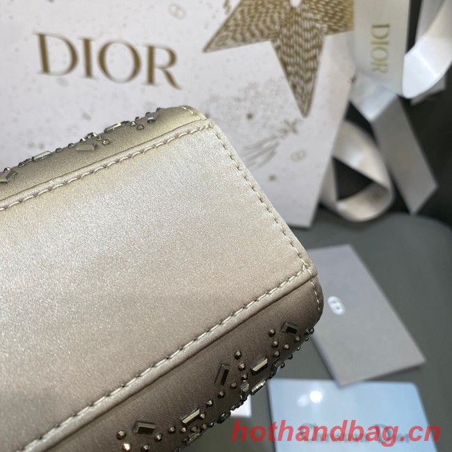 MINI LADY DIOR BAG Strass Cannage Satin M0500P gray