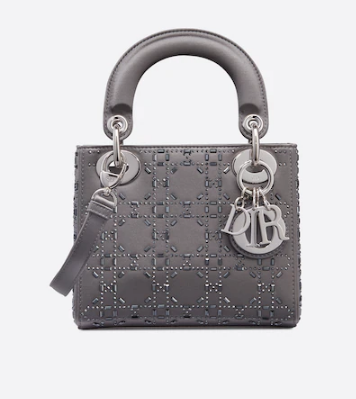 MINI LADY DIOR BAG Strass Cannage Satin M0500P gray