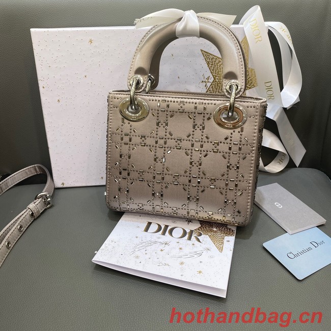 MINI LADY DIOR BAG Strass Cannage Satin M0500P gray