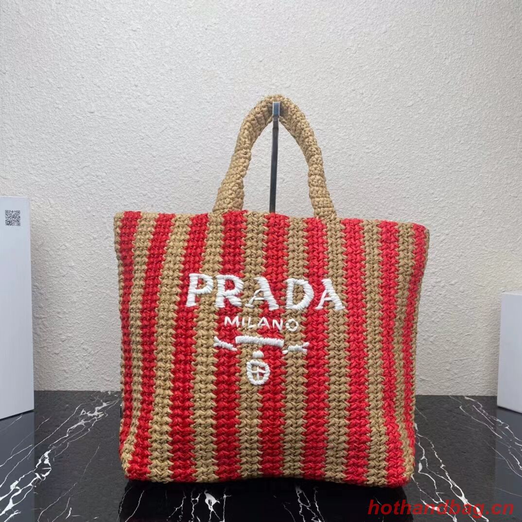 Prada Raffia tote bag 1NE229 red