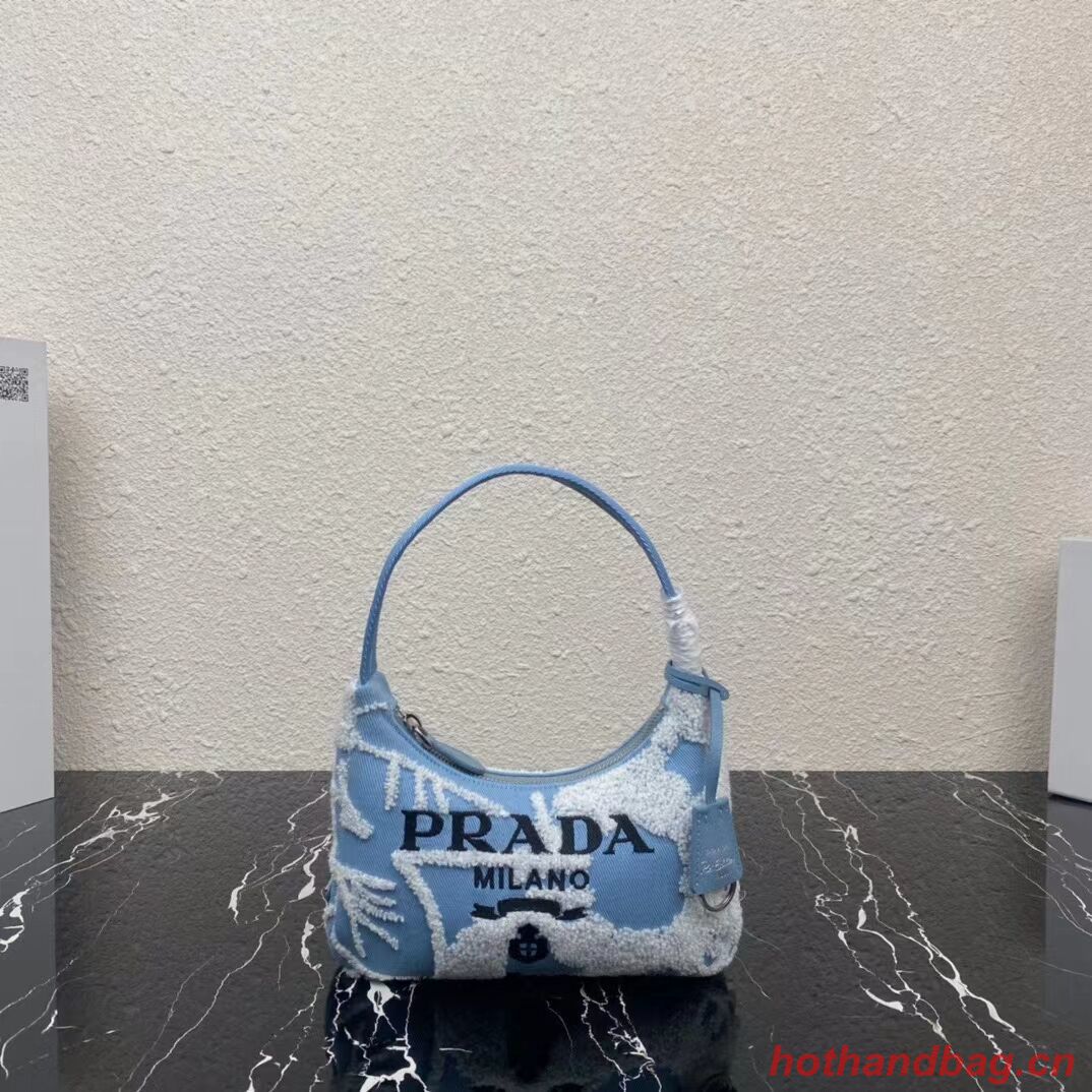 Prada Re-Edition 2000 embroidered drill mini bag 1NE515 sky blue