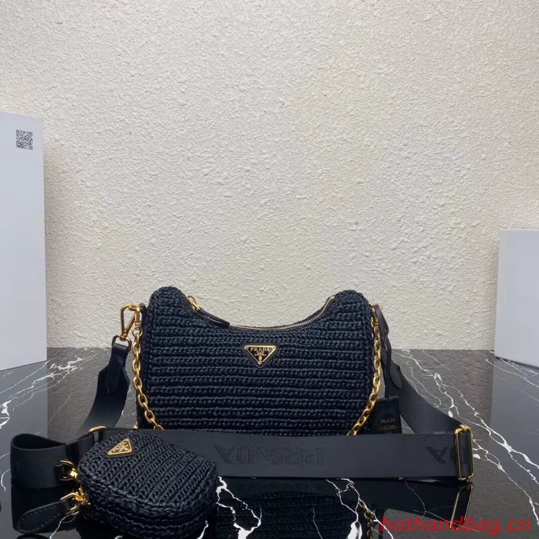 Prada Re-Edition 2005 raffia bag 1BH204 black