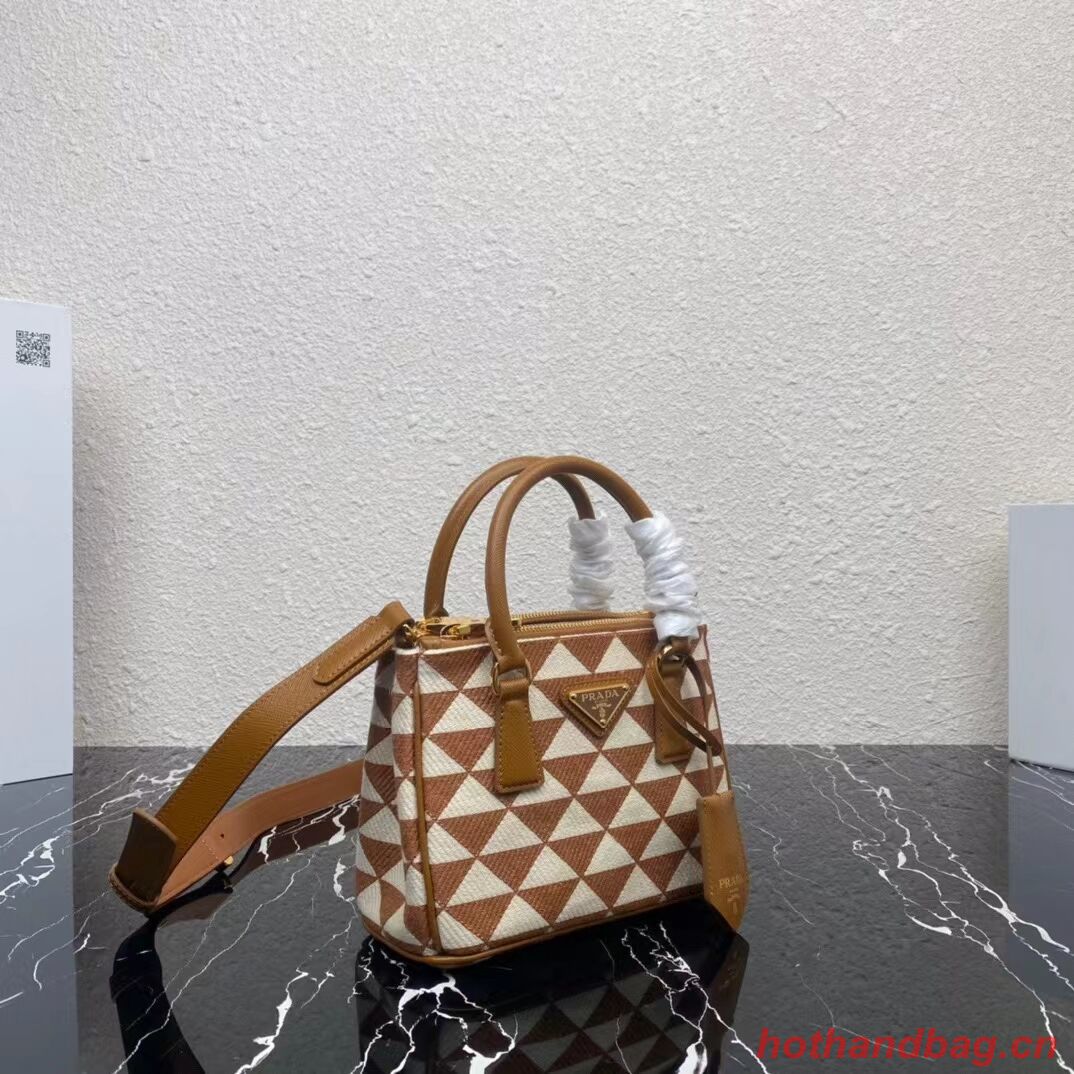 Prada Galleria embroidered jacquard fabric mini bag 1BA906 white&brown