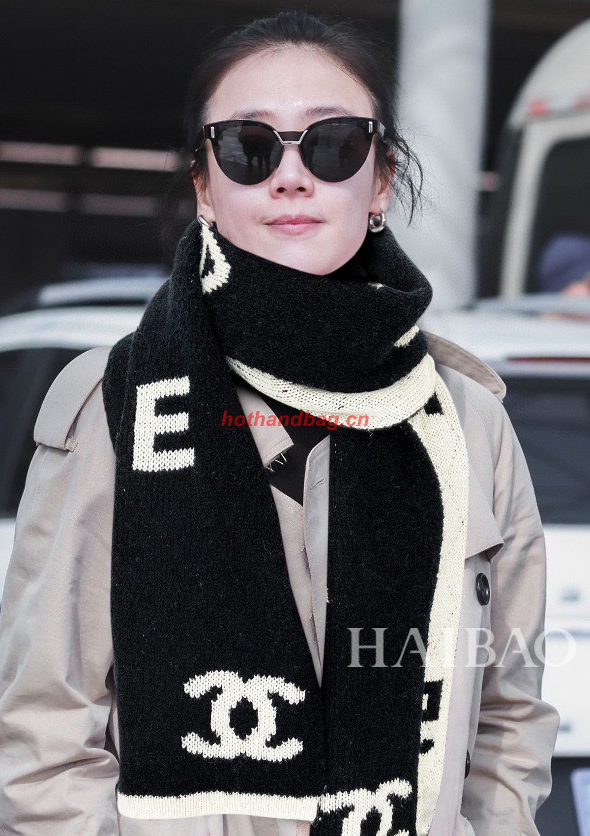 Chanel Wool Scarf CS56980 Black&White