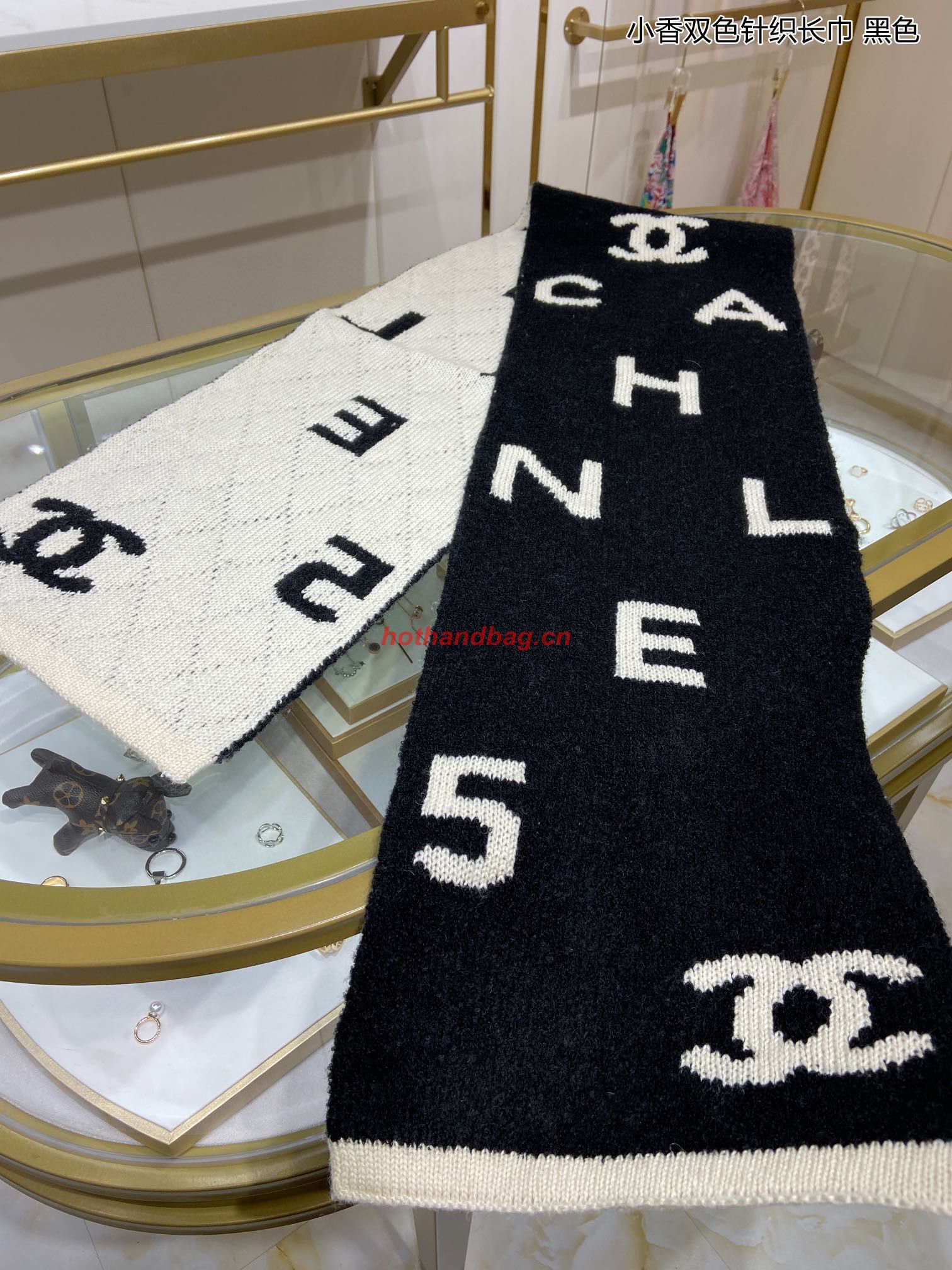 Chanel Wool Scarf CS56980 Black&White