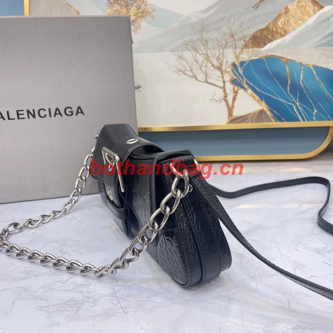 Balenciaga LINDSAY CROCODILE EMBOSSED SHOULDER BAG WITH STRAP 6088 black