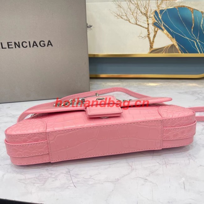 Balenciaga LINDSAY CROCODILE EMBOSSED SHOULDER BAG WITH STRAP 6088 pink