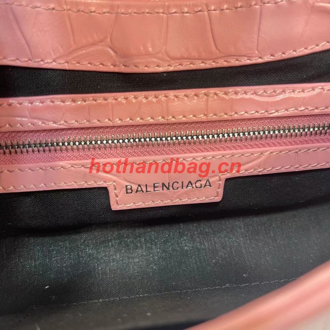 Balenciaga LINDSAY CROCODILE EMBOSSED SHOULDER BAG WITH STRAP 6088 pink