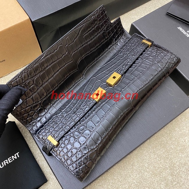 SAINT LAURENT MANHATTAN CLUTCH IN CROCODILE-EMBOSSED LEATHER 695949 black