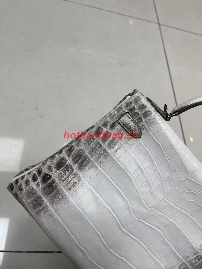 Hermes Kelly 25CM Original South African Nile Crocodile Leather Bag KL25 White&Gray