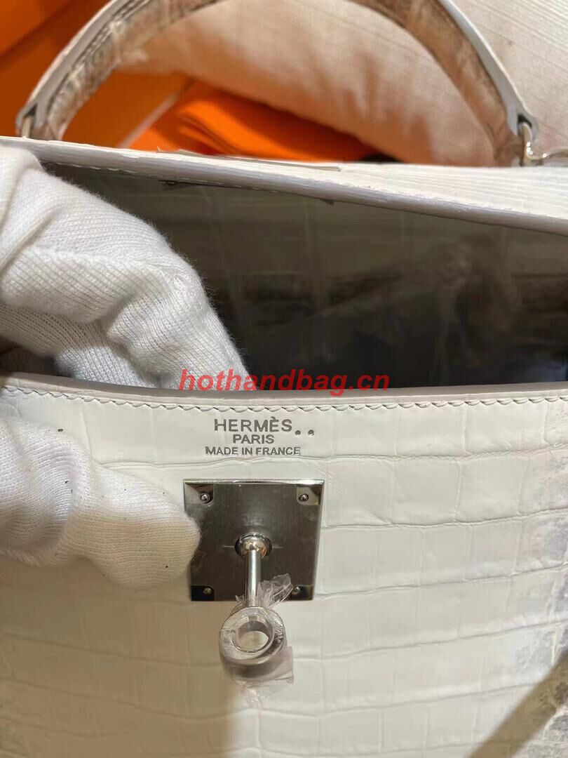 Hermes Kelly 25CM Original South African Nile Crocodile Leather Bag KL25 White&Gray