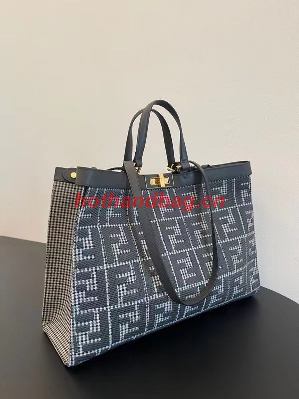 Fendi X-Tote houndstooth wool shopper with FF embroidery 8BH374A gray