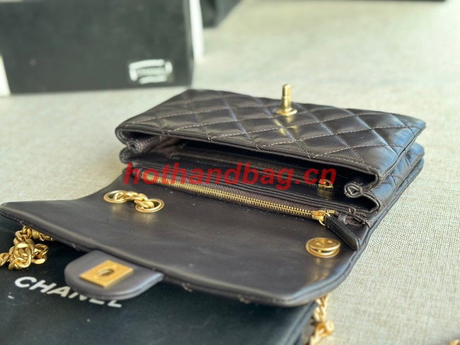 CHANEL FLAP BAG Lambskin & Gold-Tone Metal AS3393 black