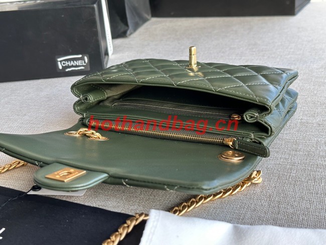 CHANEL FLAP BAG Lambskin & Gold-Tone Metal AS3393 green