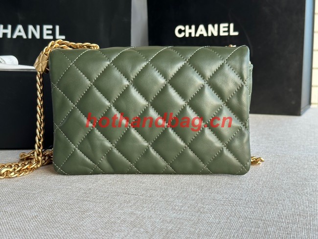 CHANEL FLAP BAG Lambskin & Gold-Tone Metal AS3393 green