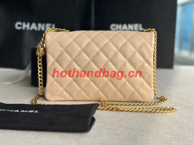 CHANEL FLAP BAG Lambskin & Gold-Tone Metal AS3609 apricot